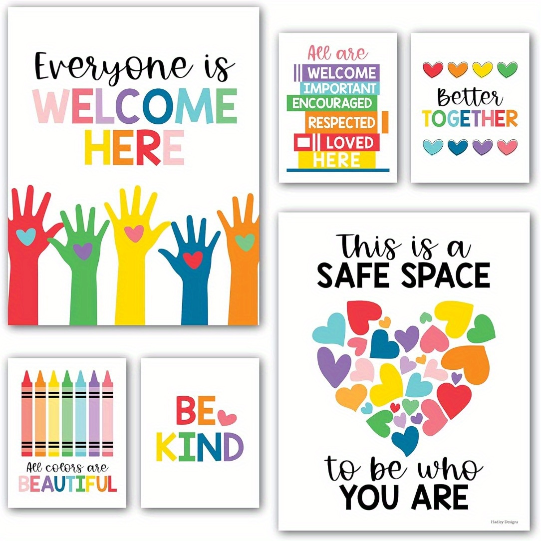 

6-piece Set Of Vibrant Diversity & Kindness Posters For Classroom Decor - Frameless, Perfect For Elementary Teachers Classroom Posters Classroom Posters Elementary