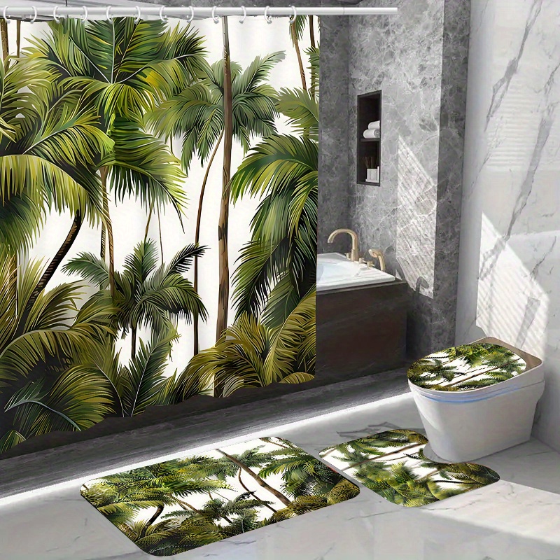 

1pc/4pcs Home Decor Waterproof Shower Curtain Sets With 12 Hooks Toilet Seat Cover Bathroom Mat Non-slip Rug Carpet Polyester Fabric Washable Curtain For Windows Bathroom Accessories