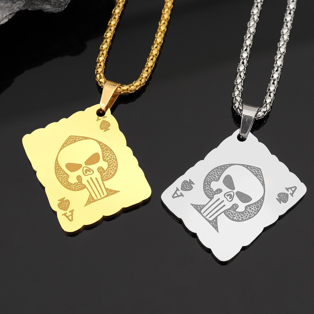 Heart Skull Poker Pendant Necklace Stainless - Temu