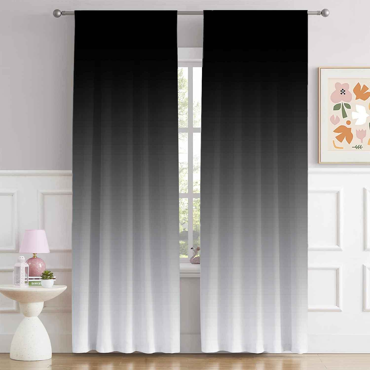 

Modern Gradient Black Print Curtain: Easy To Maintain, Suitable For Living Room And Bedroom, Durable And Easy To Hang - Seasonal Charm, Machine Washable, Bohemian Style