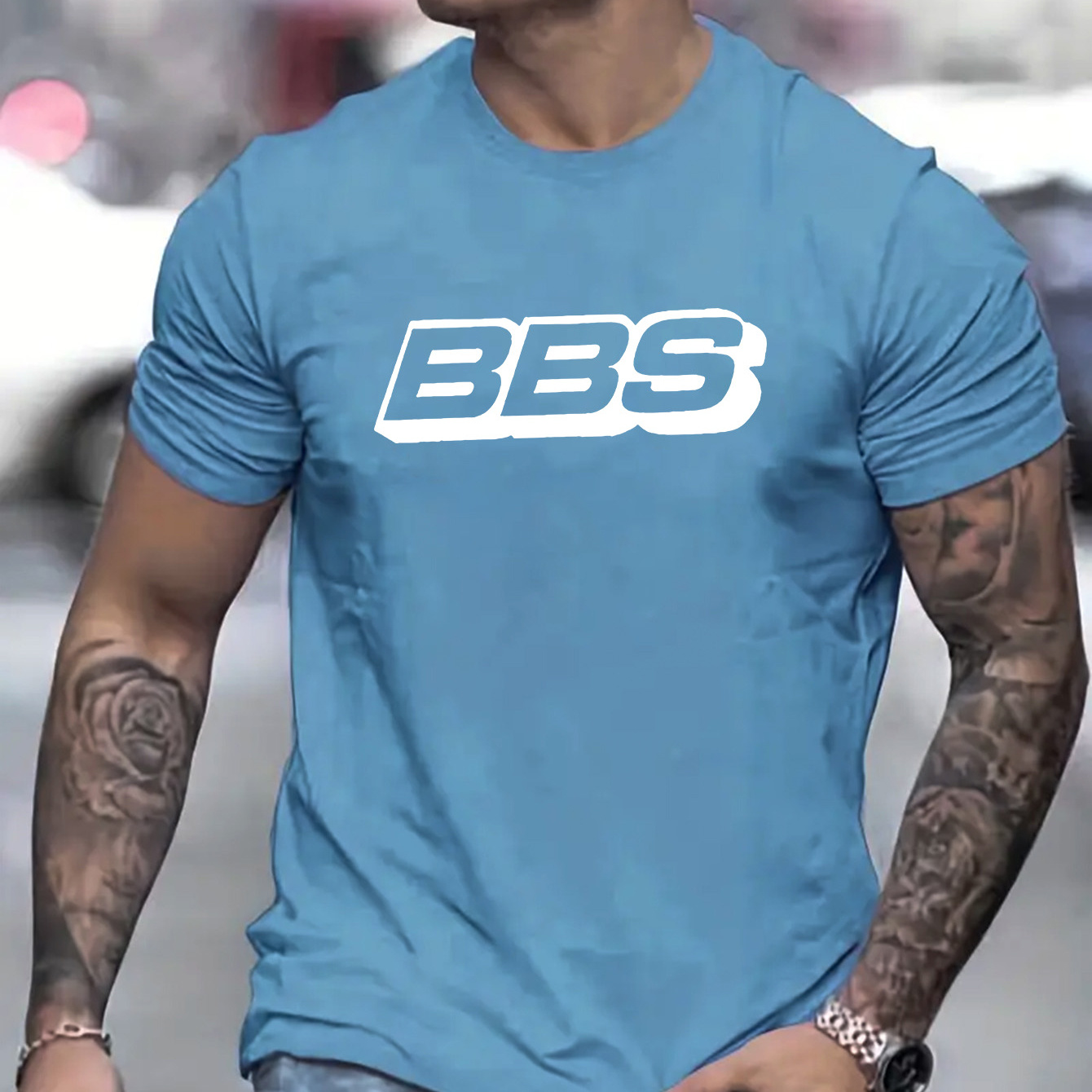 

Bbs Letter Print, Men's Round Neck Short Sleeved, Simple Style T-shirt, Casual Comfortable Breathable Men's Clothes As Gifts