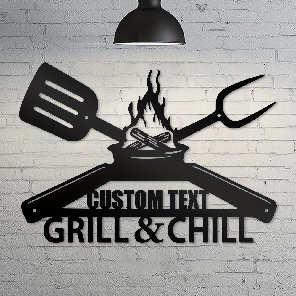 

1pc Custom Sign, Personalized Backyard Bbq Metal Wall Art Sign Outdoor Bar & Grill Family Name Door Signs Bbq Grill Fathers Wall Hanging, For Home Room Living Room Office Decor
