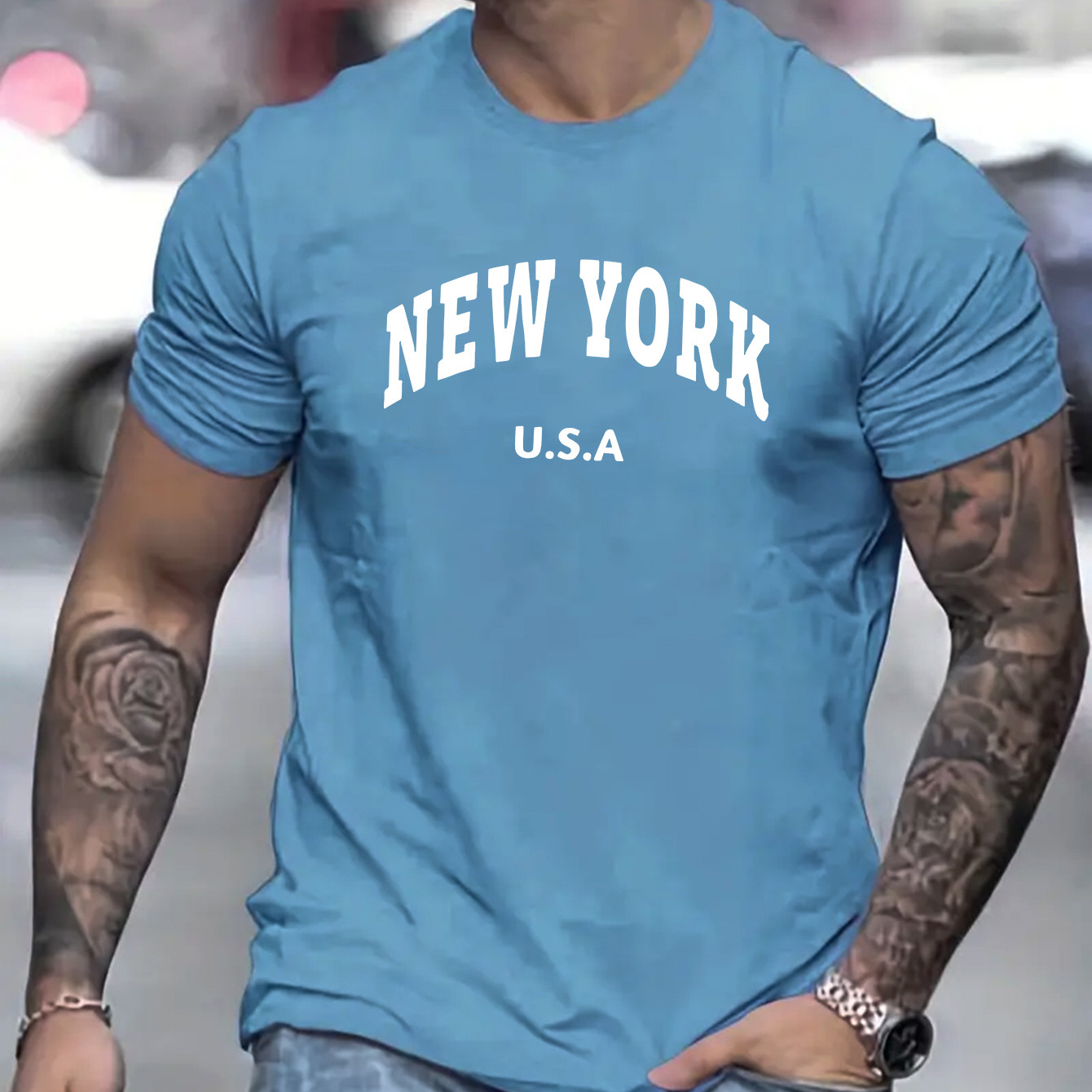 

New York Usa Letter Print T-shirt For Men, Casual Short Sleeve T-shirt For Summer