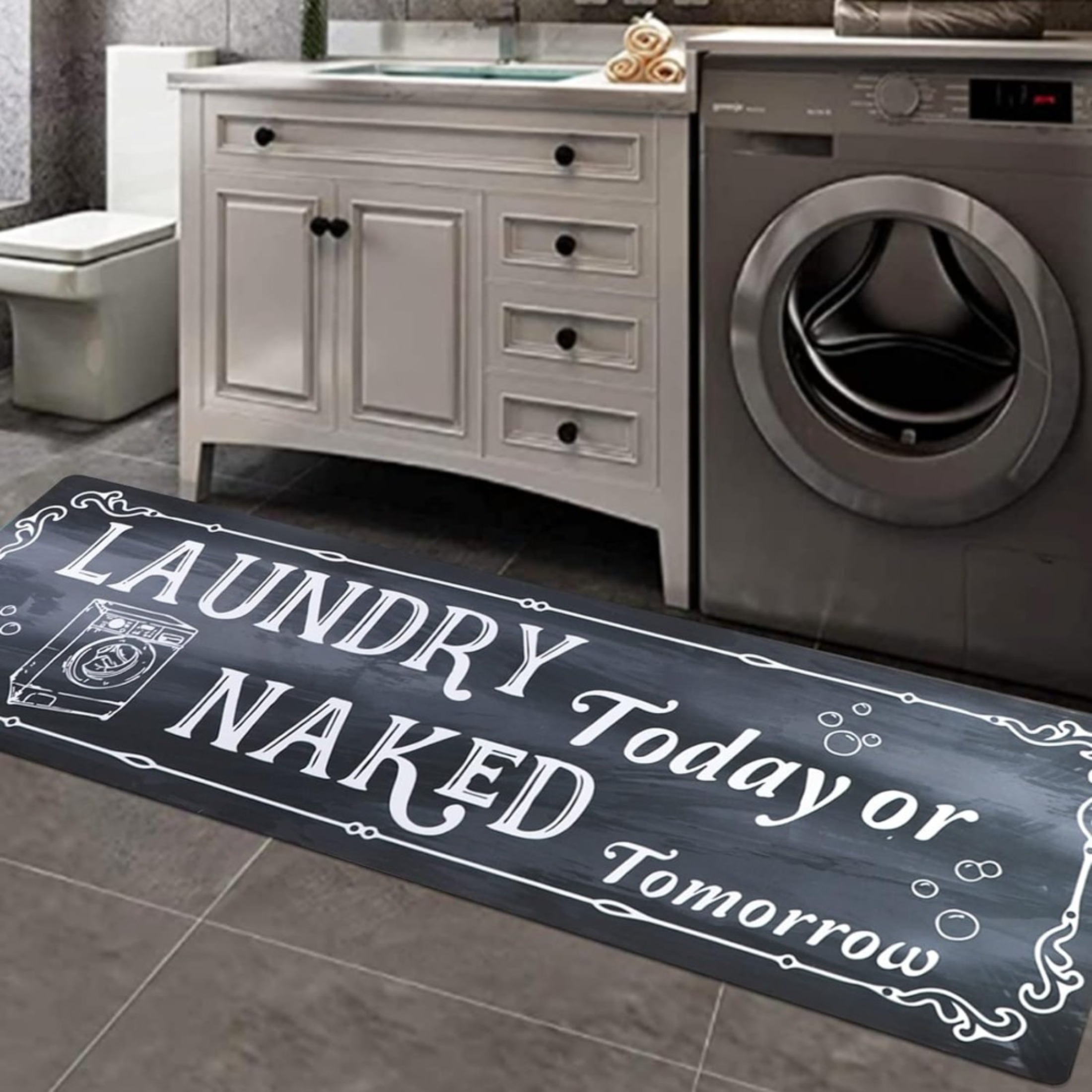 

1pc Farmhouse Laundry Room Rug Runner Non Slip Waterproof Laundry Floor Mat Entrance Rug Area Rug For Kitchen Washhouse Hallway Entryway