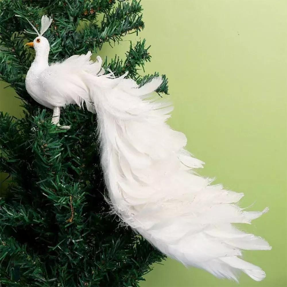 

1pc, Elegant Feathered White Peacock Ornament, Lightweight Foam And Feather Christmas Tree Decor, Versatile Party Supplies For Home Decoration