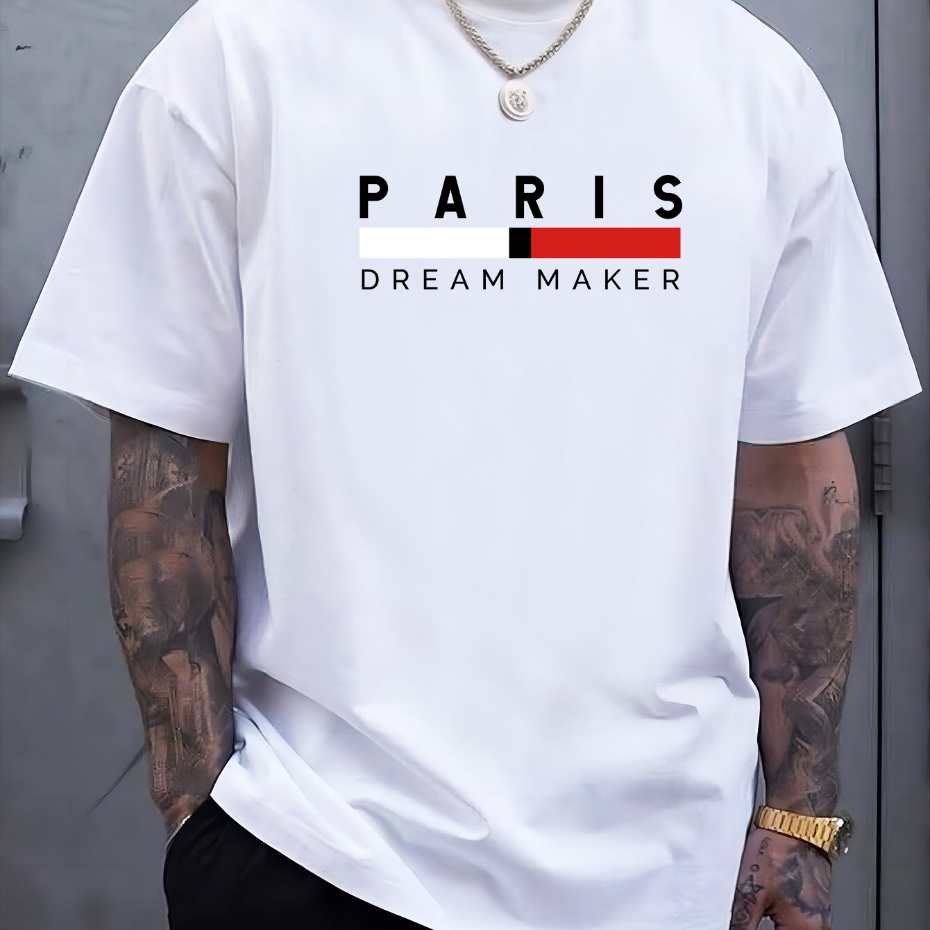 

Paris Dream Maker Print T-shirt For Men, Casual Short Sleeve T-shirt For Summer