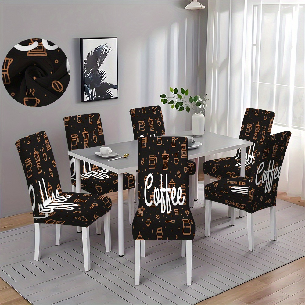 

2/4/6pcs Coffee Theme Printed Chair Cover Furniture Protection Cover Multifunctional Restaurant Living Room Home Decoration Restaurant Chair Cover Removable And Washable Chair Protection Cover