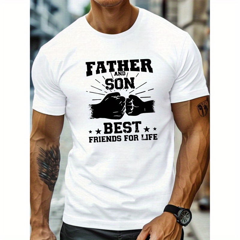 

Father And Son Best Friends Print Tee Shirt, Simple Tees For Men, Casual Short Sleeve T-shirt For Summer