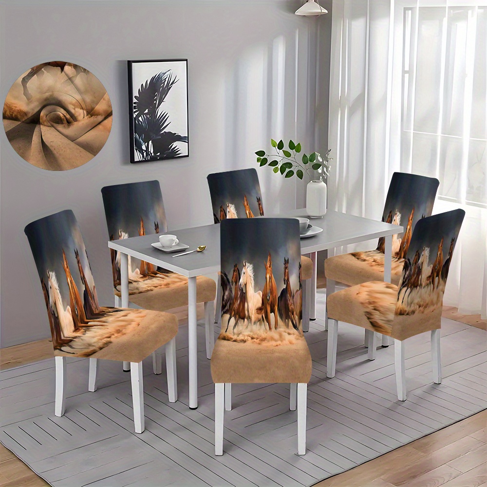 

Galloping Horse Print Chair Covers - 2/4/6pcs, Removable & Washable Slipcovers For Dining & Kitchen Chairs, Perfect For Home Decor & Holiday Atmosphere