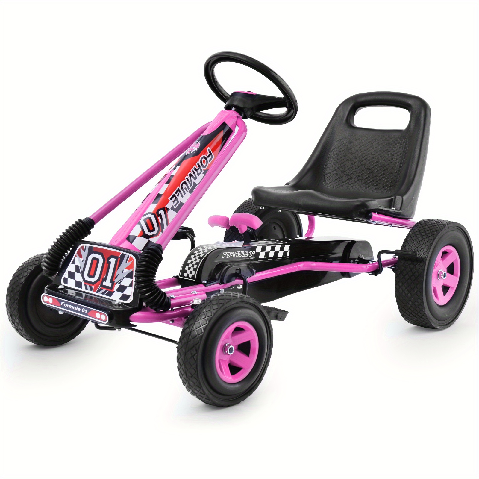 

Costway Go Kart 4 Wheel Pedal Powered Kids Ride On Toy W/ Adjustable Seat Pink