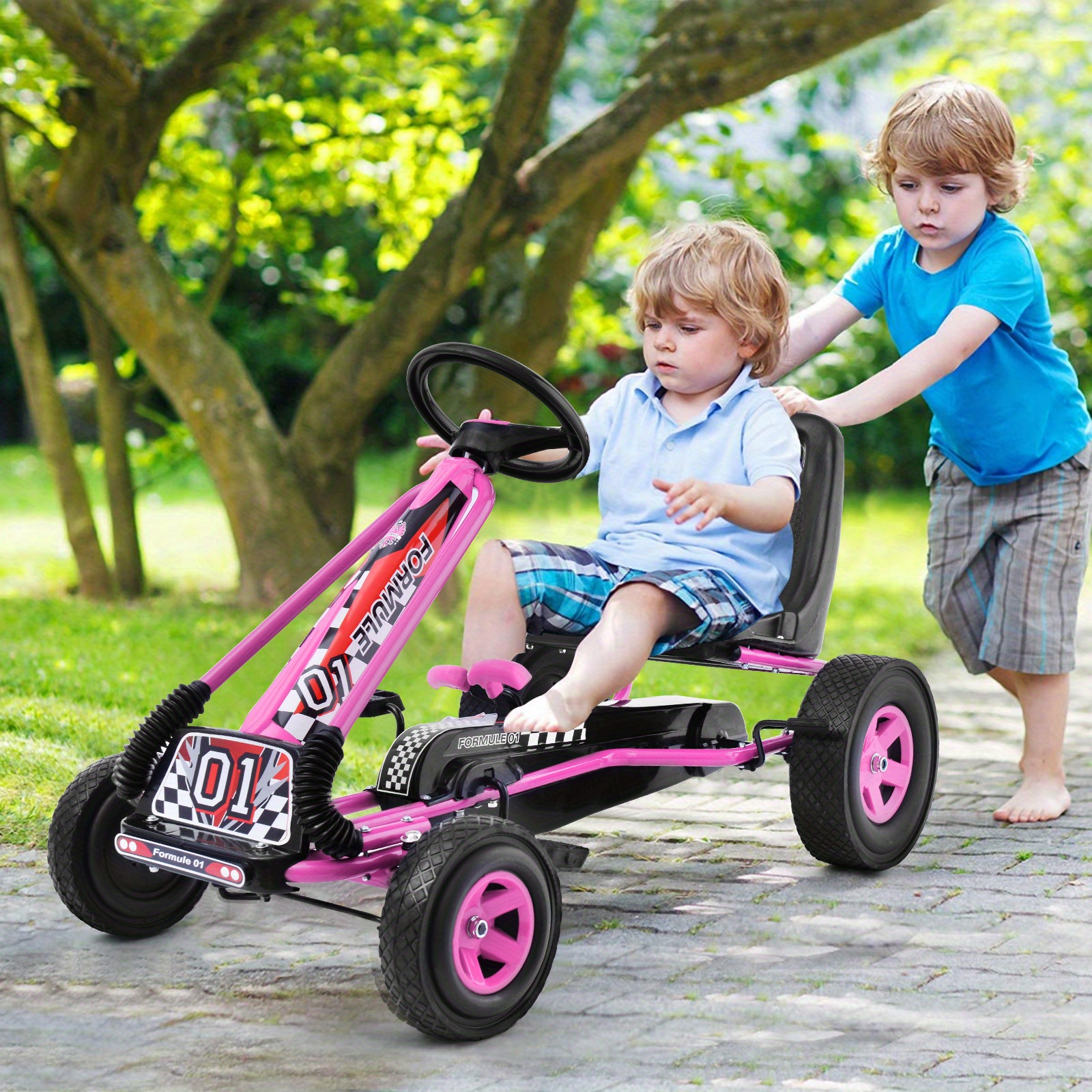 

Costway Pink 4-wheel Go Kart For , Pedal Powered With Adjustable Seat, Heavy Duty Metal Frame, Rubber Tires - Ideal For 3+, Costway