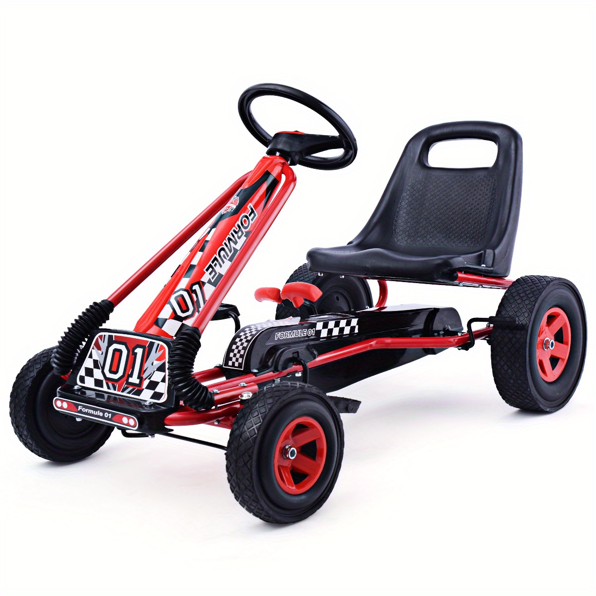 

Costway Go Kart 4 Wheel Pedal Powered Kids Ride On Toy W/ Adjustable Seat Red