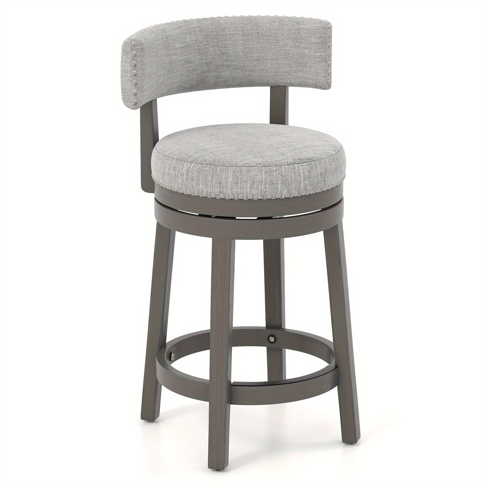 

Safstar 1 Pc Upholstered Swivel Bar Stool Wooden Counter Height Kitchen Chair W/ Back Grey