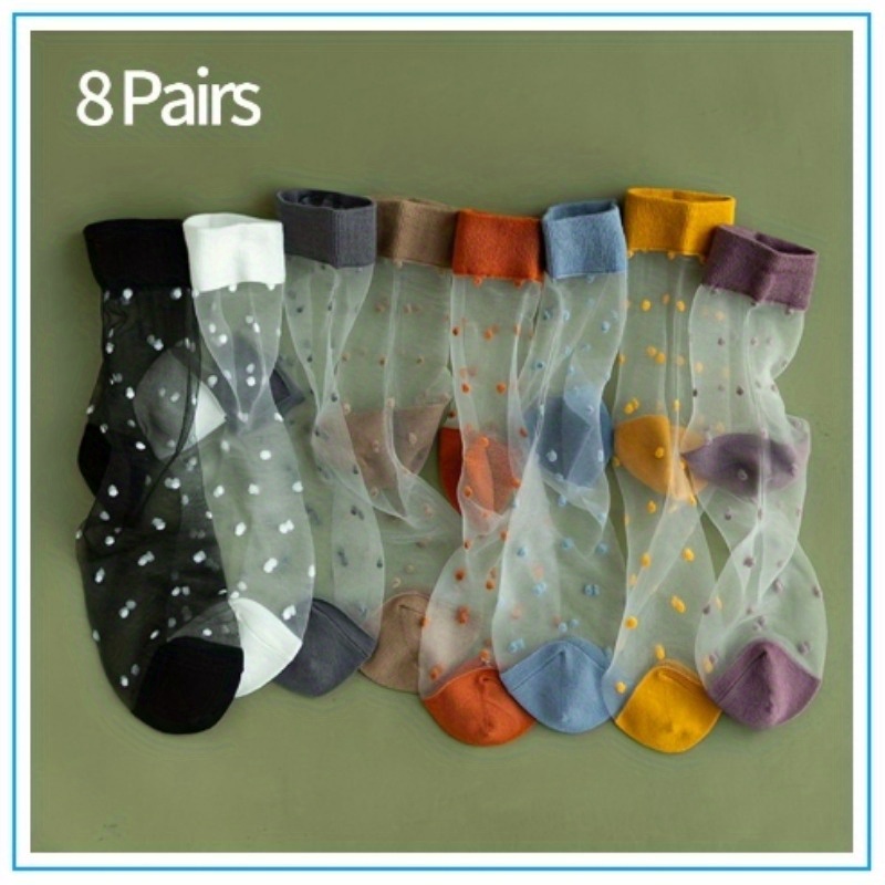 

8 Pairs Swiss Dot Socks, Thin & Breathable Sheer Mid Tube Socks, Women's Stockings & Hosiery