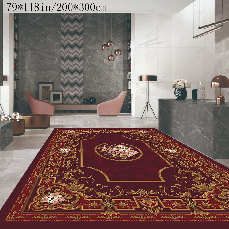 

Luxurious Crystal Velvet Deep Red Floral Area Rug - 800gsm, Non-slip Backing, Perfect For Living Room, Bedroom, Hotel & Cafe Decor