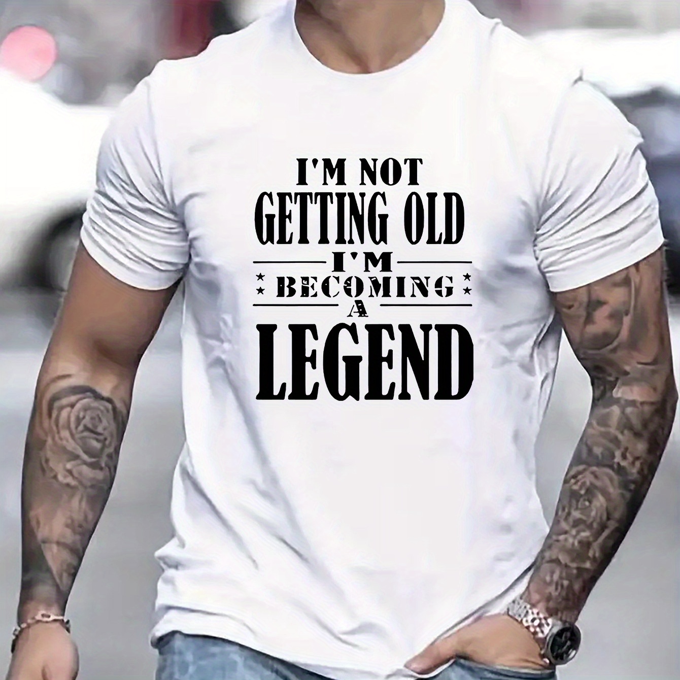 

I'm Not Getting Old, I'm Becoming A Legend Print T-shirt, Versatile & Breathable Street , Simple Lightweight Comfy Top, Casual Crew Neck Short Sleeve T-shirt For Summer