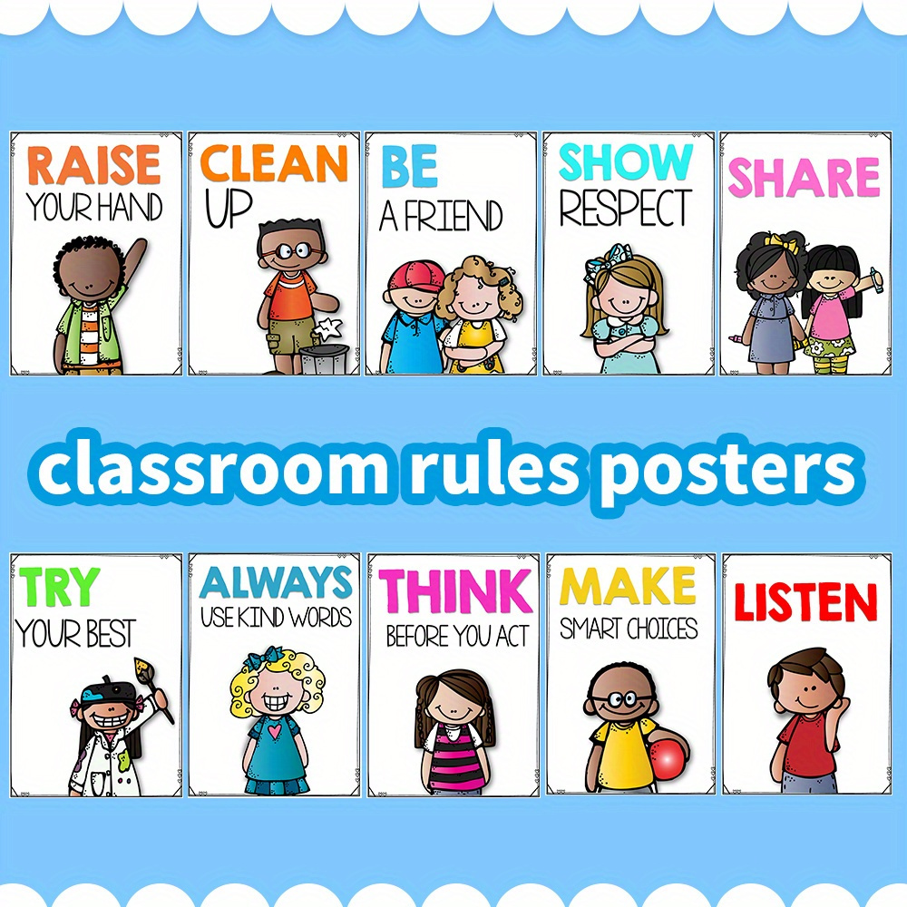 

10 Pcs A4 Classroom Rules Posters - Preschool Class Rules Poster - Classroom Rules Behavior Educational Posters, Good Habits Manners Chart For Preschool And Primary School Supplies