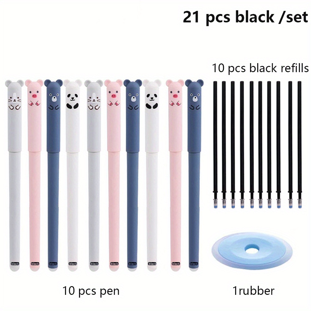 TEMU 21pcs/set Erasable Bear Animal Gel Pens Easy To Erase 0.35mm Gel Pen Refills Animal Writing Stationery Office Supplies