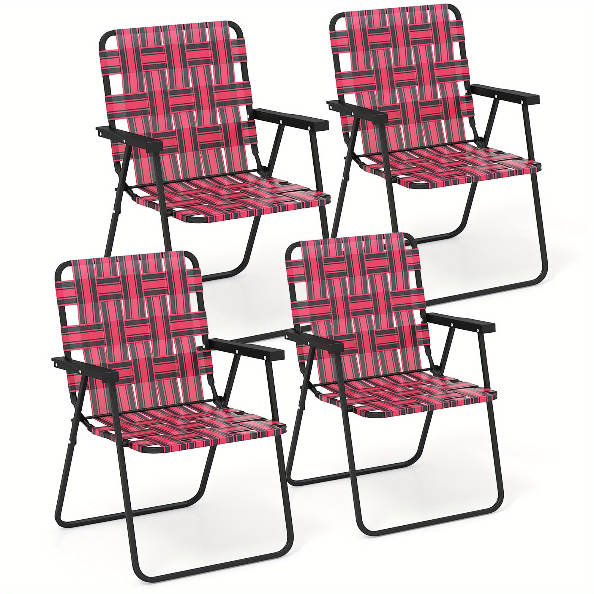 

Gymax Set Of 4 Patio Folding Web Chair Set Portable Beach Camping Chair Red