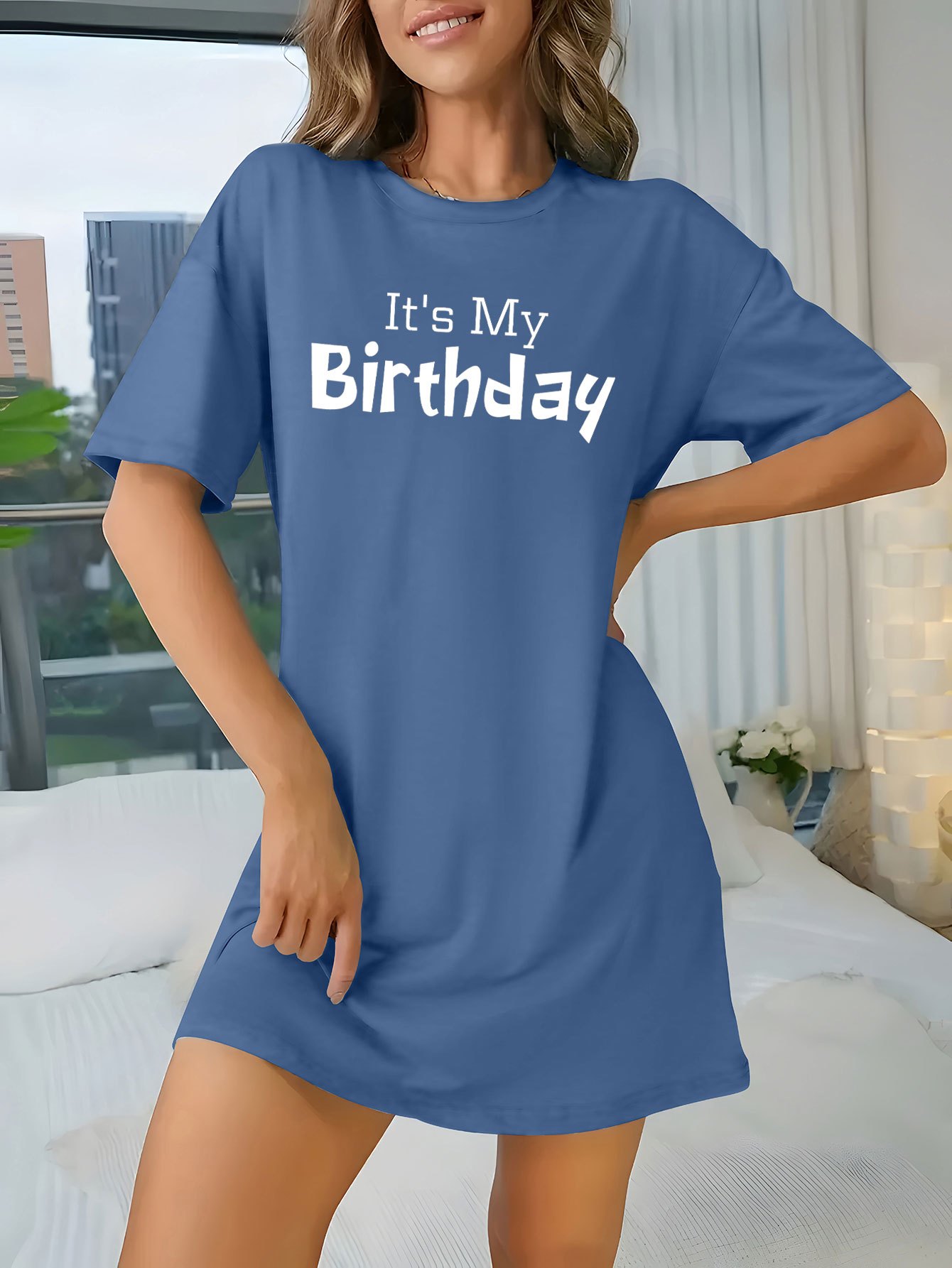 birthday print tee dress short sleeve crew neck casual dress - Temu  Netherlands