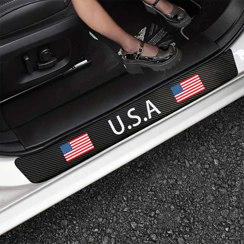 

4pcs American Flag Carbon Fiber Car Door Sill Protector Decoration Entry Shield Scraper Film For Car, Truck, Suv Front/rear Door
