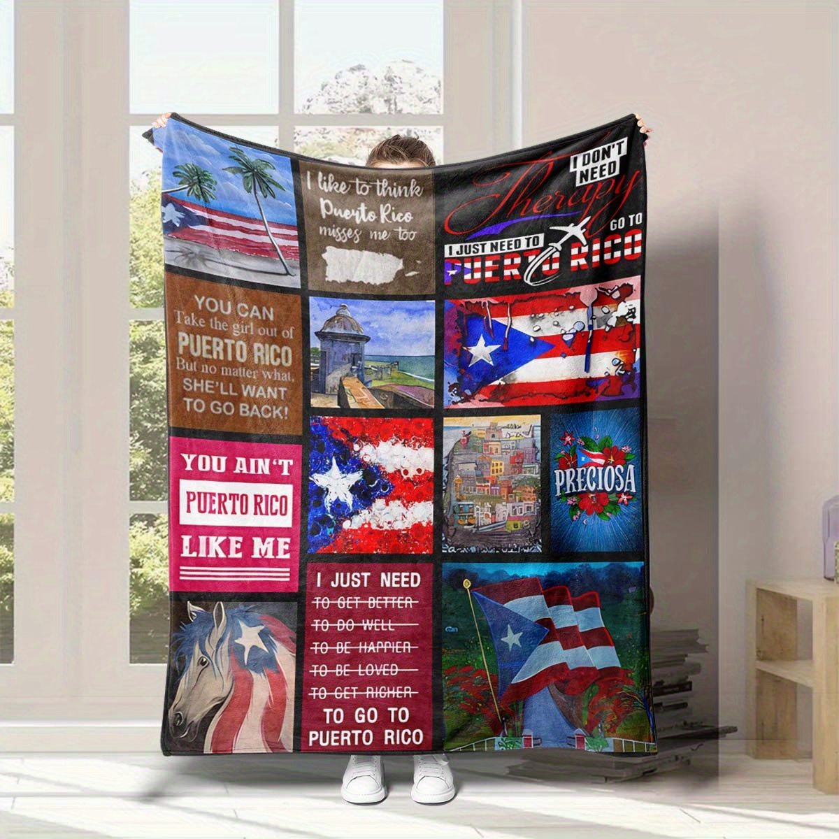 

Puerto Rico Flag Art Patchwork Print Flannel Blanket, Polyester Ultra-soft Throw For Office Chair, All-season Versatile Indoor & Outdoor Use - Compact Lightweight Design