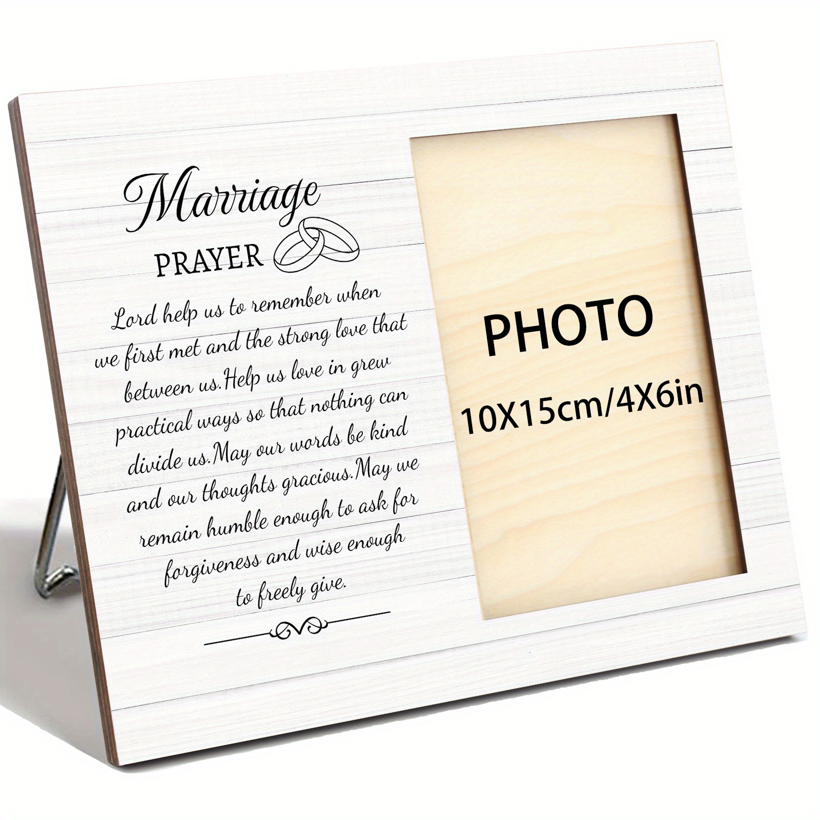 TEMU 1pc Contemporary Oblong Tabletop Frame With Marriage - Horizontal 4x6 Inch Photo Holder, Unique Wedding Gift For Couples, Wedding Shower Decoration, Bedroom Decor For