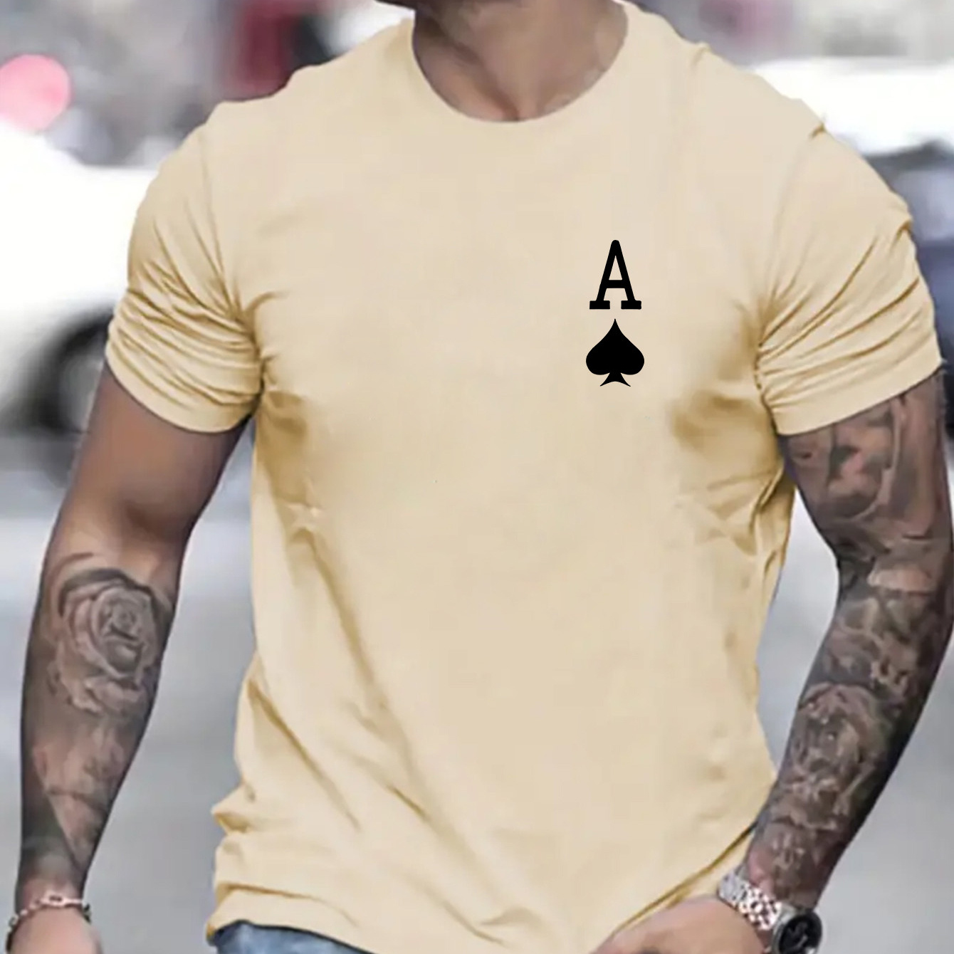 

1pc T-Shirt Décontracté pour Homme à Col Rond avec Imprimé A & Cœur A, Tissu en 100% Polyester, Manches Courtes, Coupe , Haut d'Été - Cadeau Idéal pour Adultes