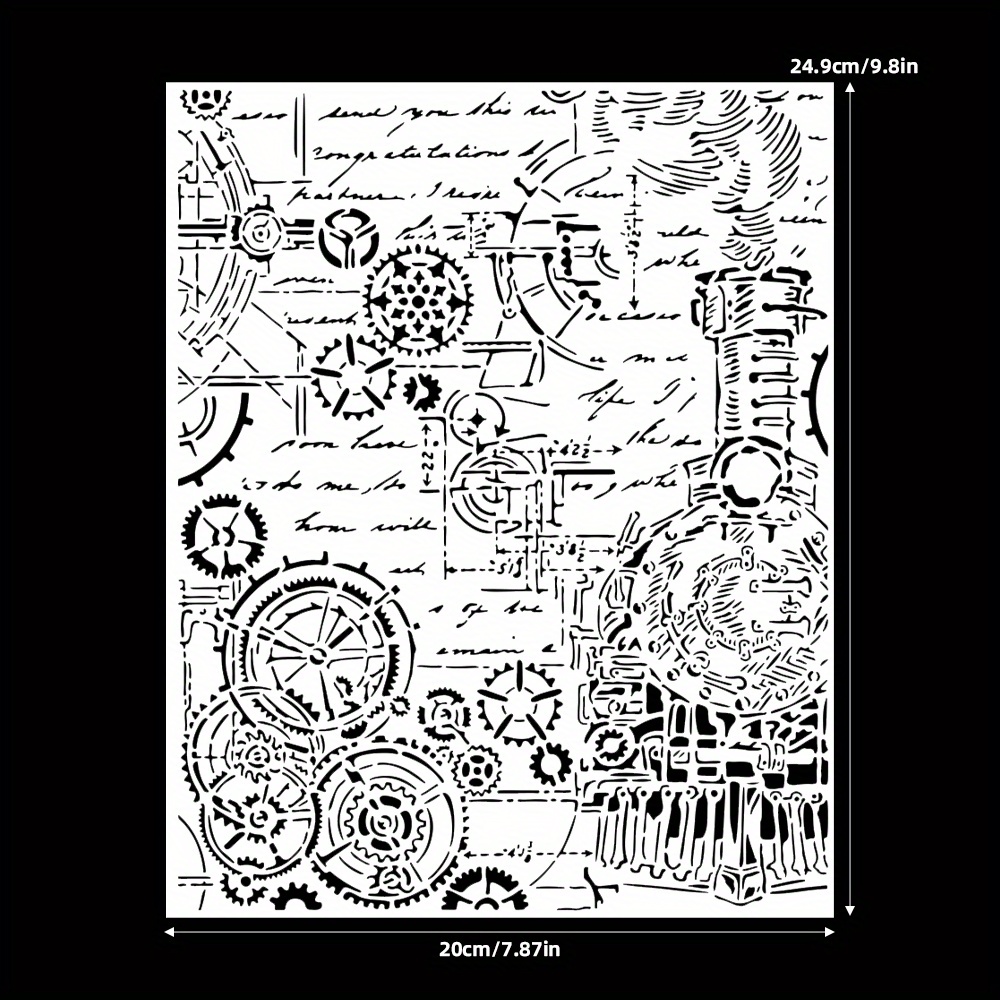 1pc New Arrivals Gear Machinery Background Reusable Plastics Stencil For Scrapbooking, Painting Albums, Embossing Folders, Paper Cardmaking Or Other Crafts. Well!