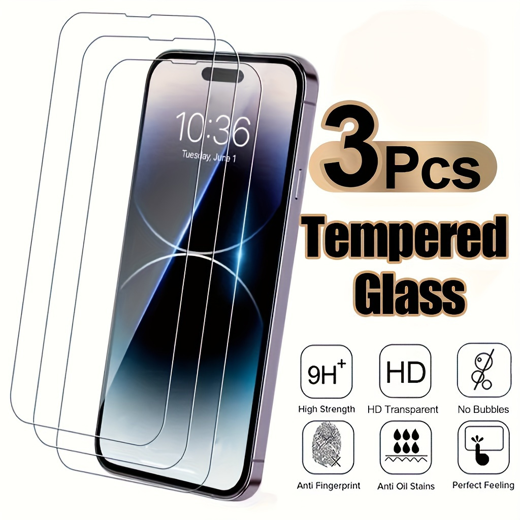 

11/12/13/14/15 Pro Max Screen Protector, 3-pack, 9h Tempered Glass, Hd Glossy, Anti-fingerprint, Bubble-free Installation, Oil Resistant, 2.5d Rounded Edge Display Guard