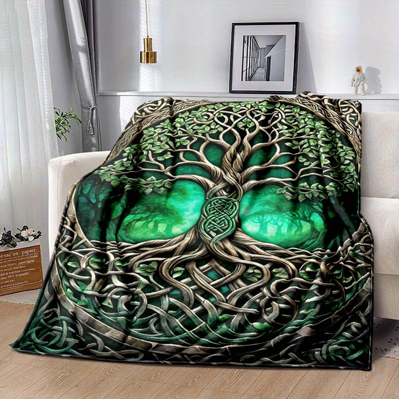 

Celtic Tree Of Life Flannel Throw Blanket - 100% Polyester Soft Sofa Couch Blanket - Large Celtic Knot Decorative Life Tree Print - Bedspread, Car Interior Decor, Ideal Gift