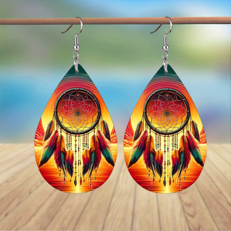 Bohemian Style Orange Faux Leather Dangle Earrings