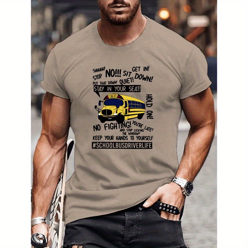 

School Bus Driver Life Print T-shirt, Versatile & Breathable Street , Simple Lightweight Comfy Top, Casual Crew Neck Short Sleeve T-shirt For Summer