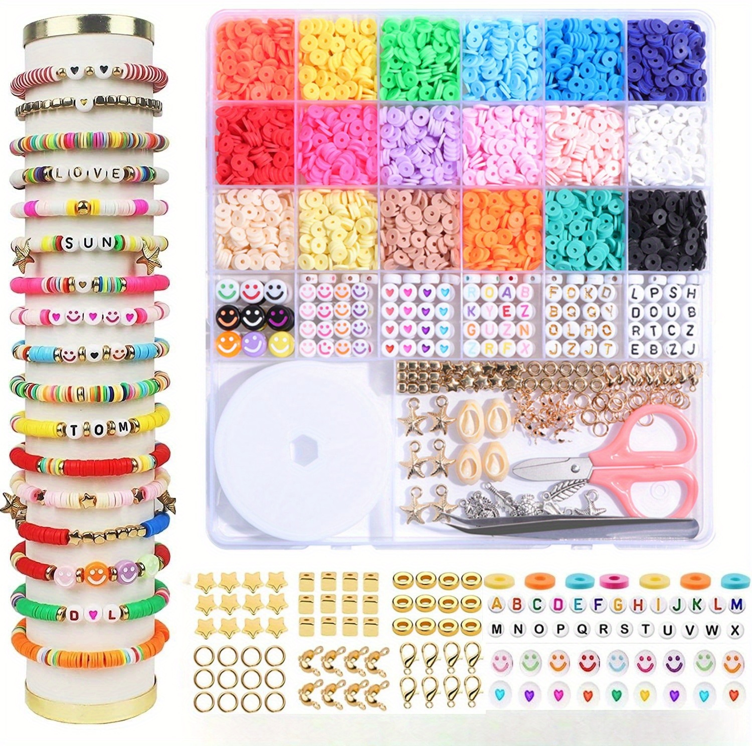 2000-9600pcs Colorful Polymer Clay Beads Kit, 6mm Flat Round Polymer ...