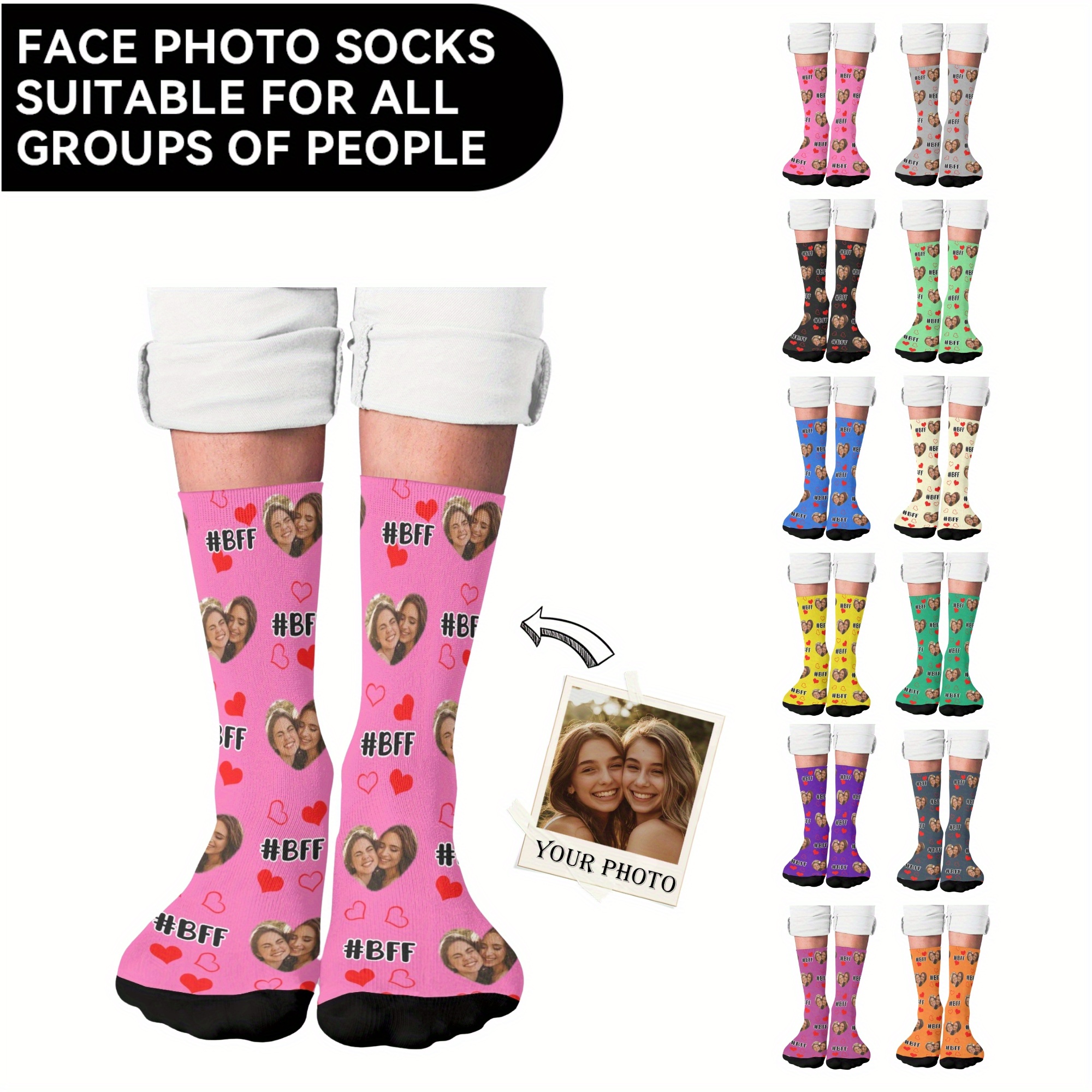 

Custom Face Socks, Personalized Funny Gift Crew Socks With Photo Customized, Bff(best Friend Forever) Themed, Novelty Trendy Party Present Socks For Men Women