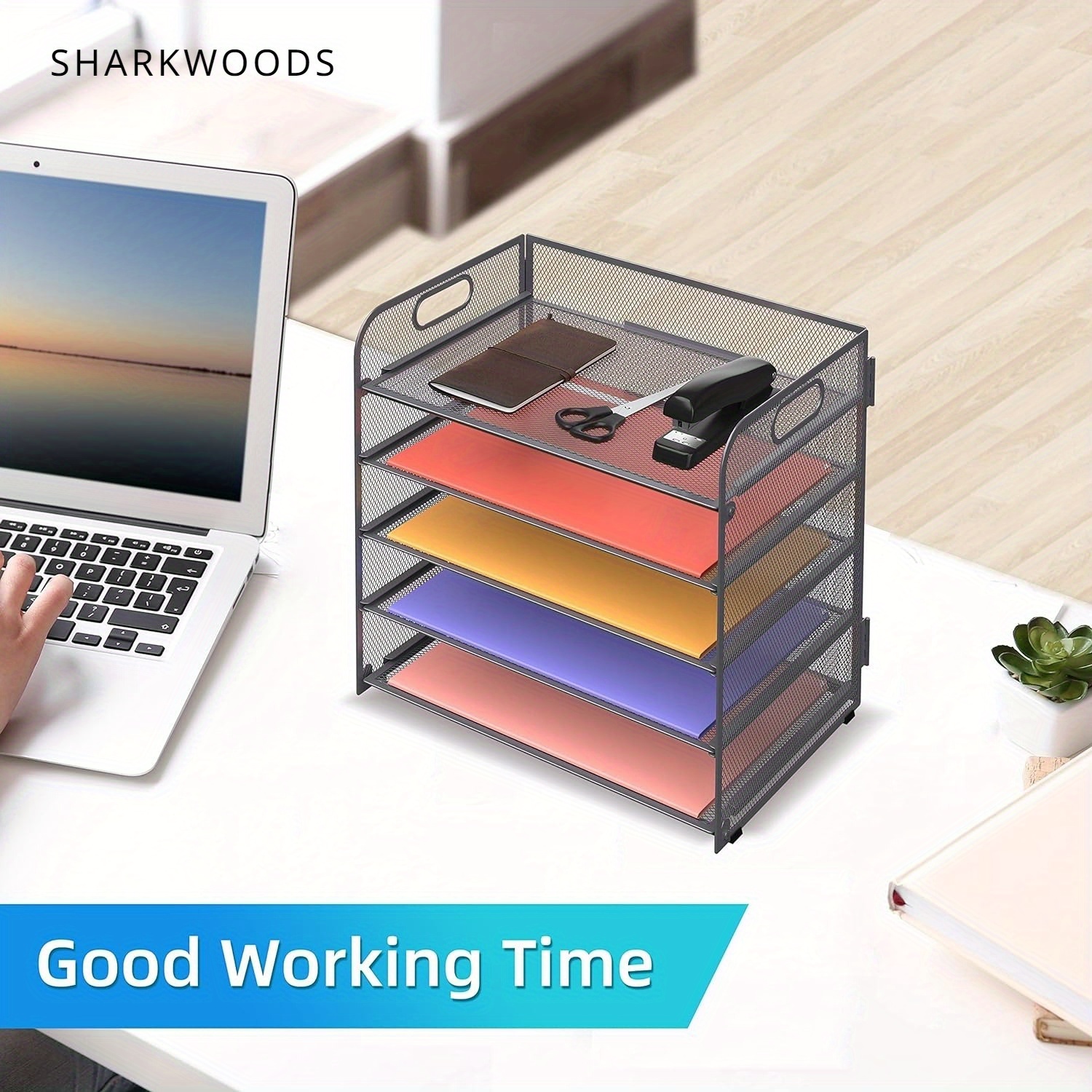 

Sharkwoods Gray Paper Classification Desk Organizer For Office, 5 Trays Paper Organizer Tray Grid Desk File Organizer, Home Or School