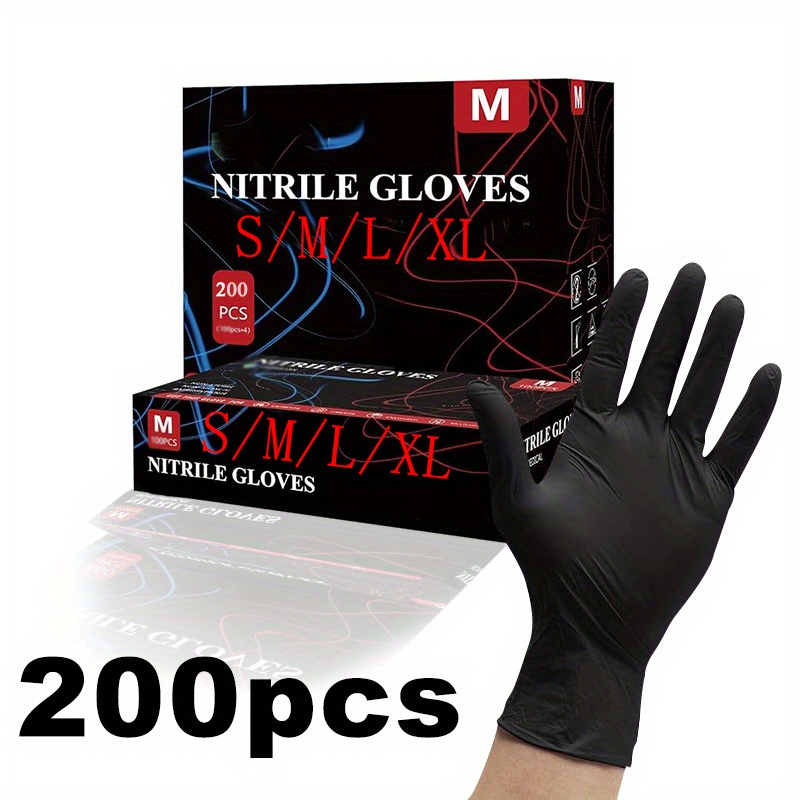 

200-pack Black Nitrile Disposable Gloves - Waterproof, Powder-free & Stretchy For Kitchen Cleaning, Dishwashing, Manicures, Hairdressing & Tattoos
