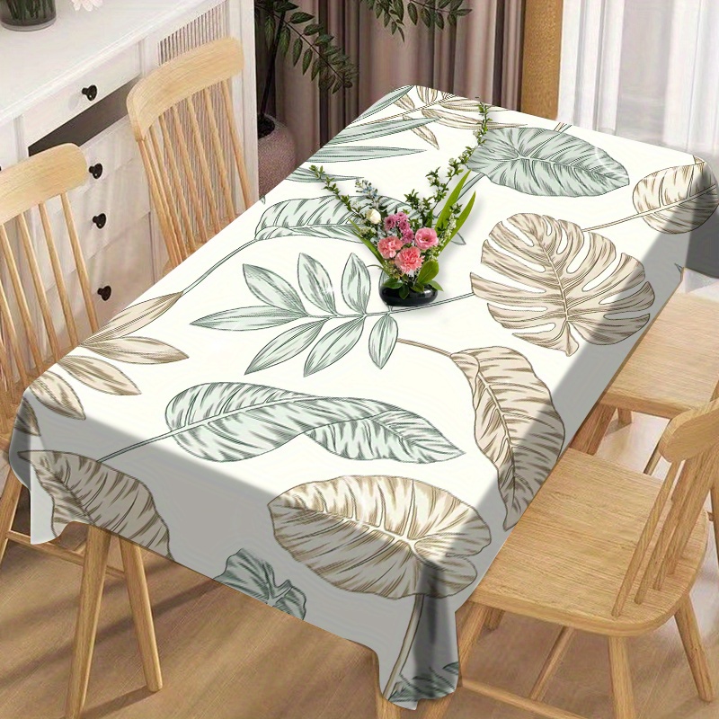 

Square Tropical Leaf Print Polyester Tablecloth - Wrinkle And Stain Resistant, Heat-resistant, Easy Clean For Dining Table, Restaurant, Parties And Various Table Sizes