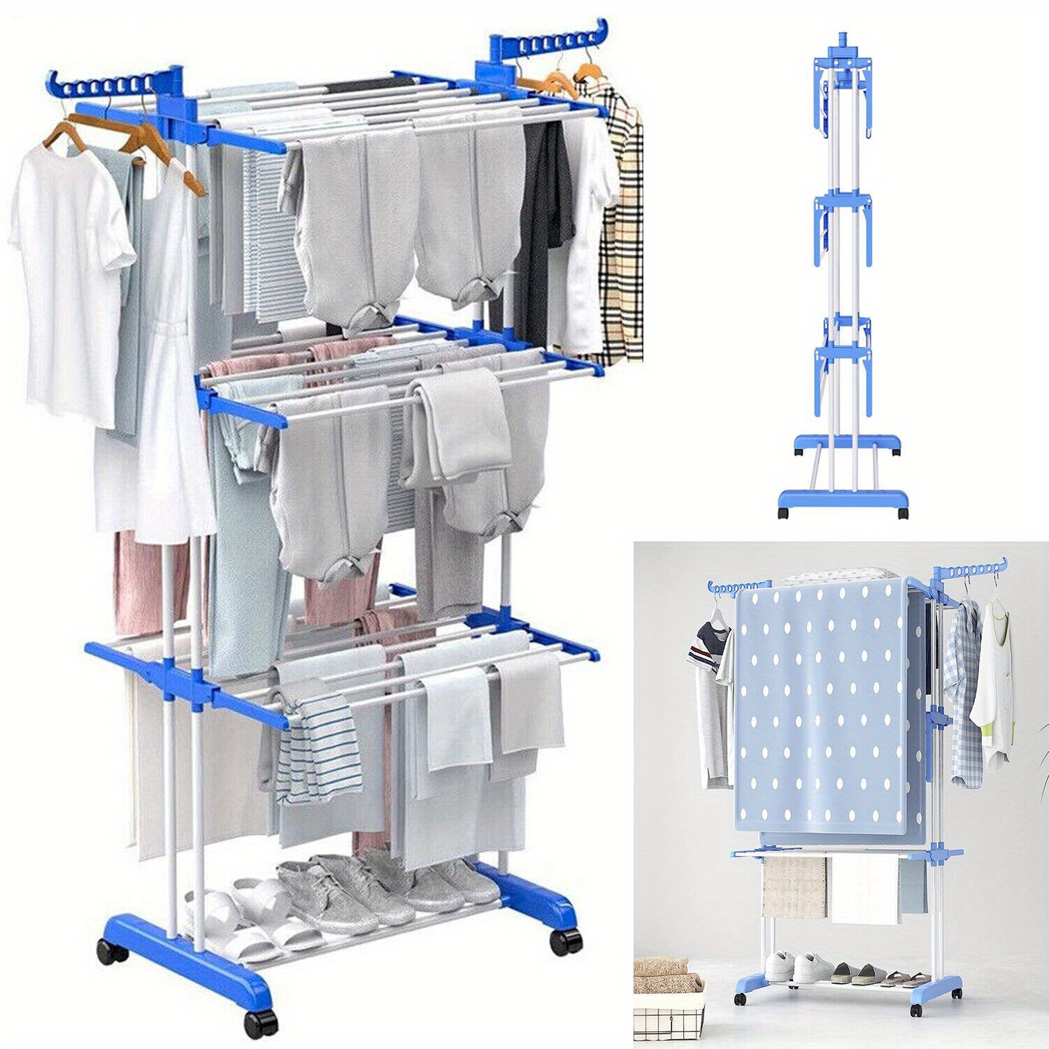 TEMU Foldable Extra Large 4 Tier Indoor Outdoor Clothes Airer Laundry Dryer Rack,,, Christmas Storage, Wardrobe Storage, Gifts, Local Warehouse,