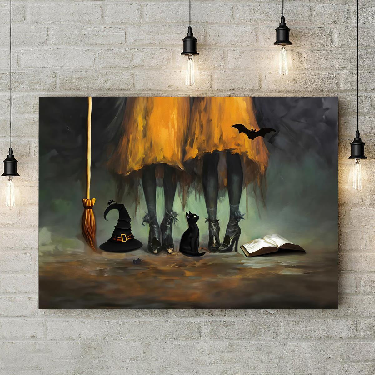 

1pc Unframed Vintage Witch Canvas Art Poster - Halloween Oil Painting Print, Art Deco Style, Waterproof Wall Art For Home Office, Bedroom, Dining Room Decor
