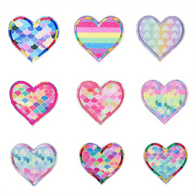 

5pcs Sparkling Glitter Heart Patches, Assorted Colors - Iron-on/sew-on Embroidered Appliques For Diy Jeans, Jackets, Bags & Crafts