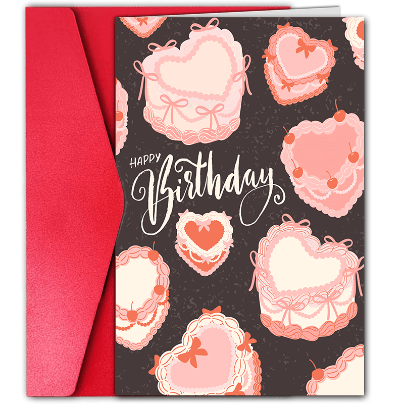 

1pc, Pink Vintage Heart Cake Birthday Card, Coquette Girly Birthday Card For Her, Unique Birthday Cards