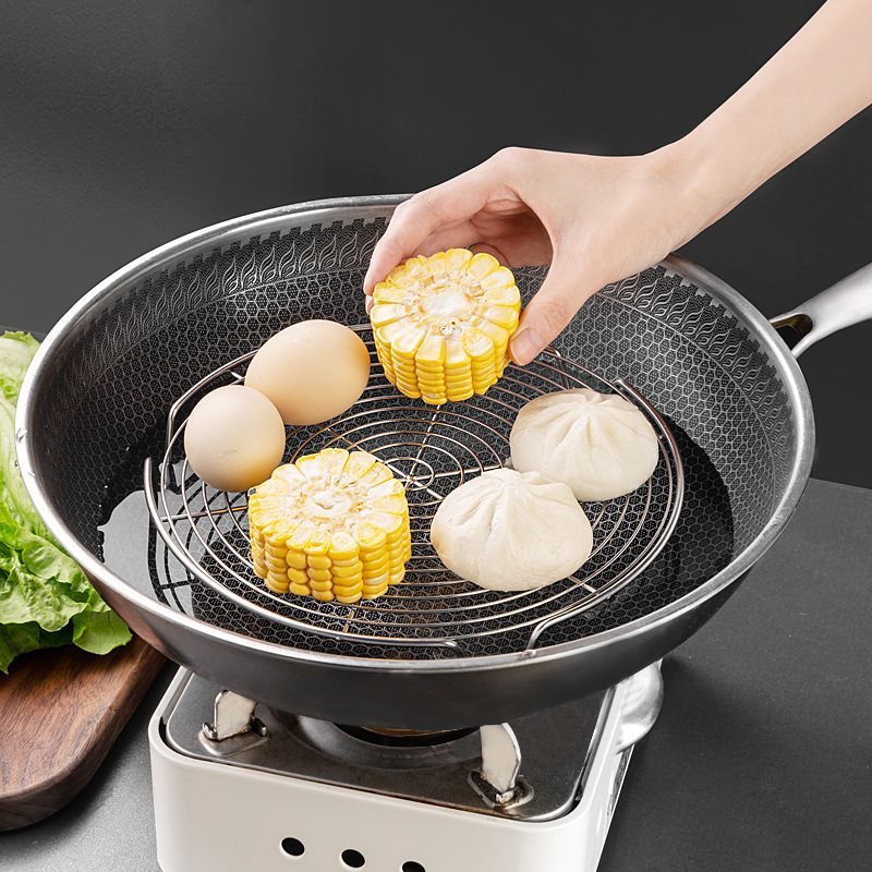 中華なべミルクポット 304 ステンレス鋼の厚いスープポット小さな蒸し器 16 センチメートル多機能ガラスカバーボイラーストーブ汎用 (Co 304ステンレス鋼の小さなポット多目的調理鍋鍋鍋スープを作るのに適し