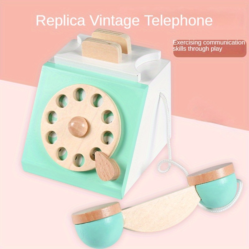 

Interactive Education Game Telephone, Pretend Retro Design Telephone House Educational Phone Wooden Role-playing Toy