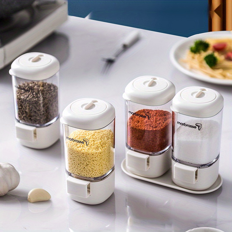 

1pc Press-to-dispense Seasoning Jar - Rotating, Sealable Kitchen Spice Container For Salt & Pepper, Bpa-free Tempered Glass