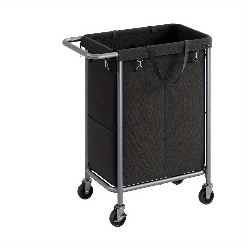 

Laundry Basket With Wheels, 2-section Rolling Laundry Hamper, 37 Gallons (140l), Removable Liner, Steel Frame With Handle, Blanket Storage, 27.2 X 15.4 X 31.9 Inches