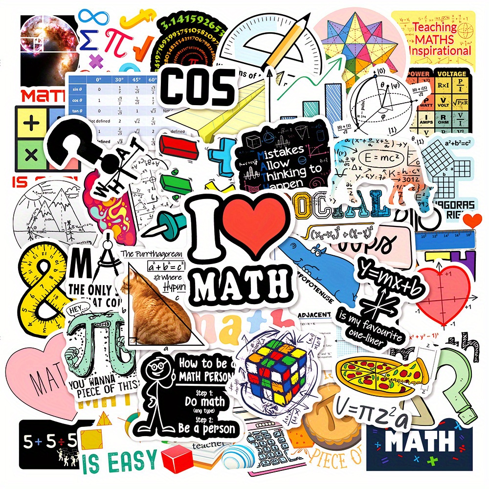 

50pcs Math-themed Stickers, Paper Decals, Educational & , For Laptops, Water Bottles, Suitcases, Skateboards, Helmets, Party