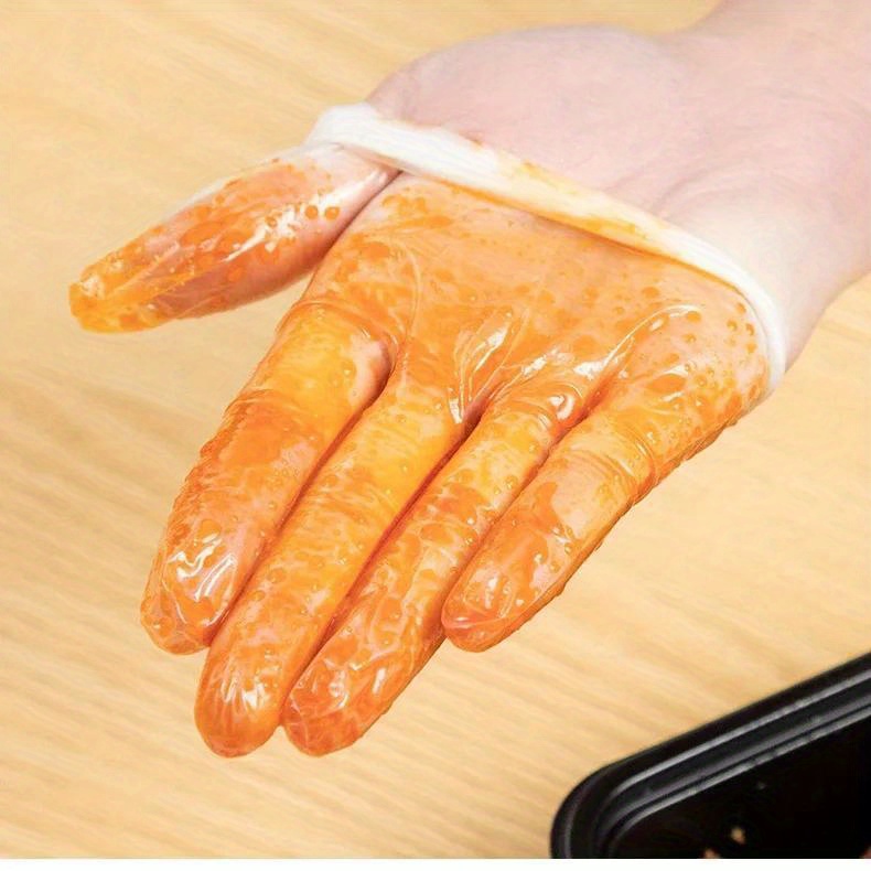 100pcs food grade tpe disposable gloves thick transparent oil resistant for kitchen cleaning pet   details 5