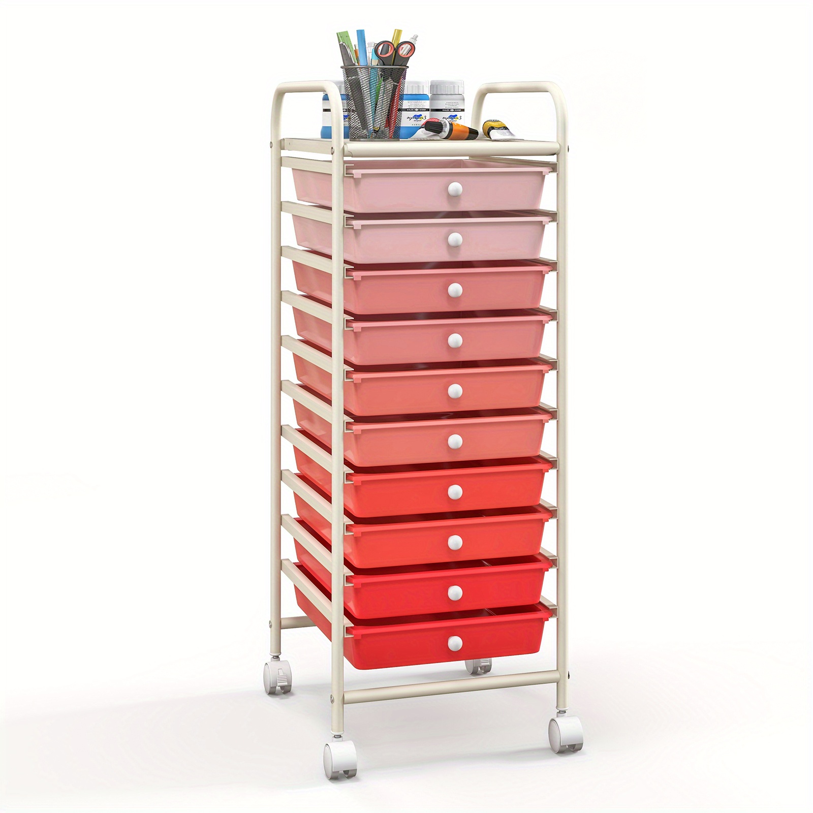 

Safstar 10 Drawer Rolling Storage Cart Scrapbook Paper Office School Organizer Pink