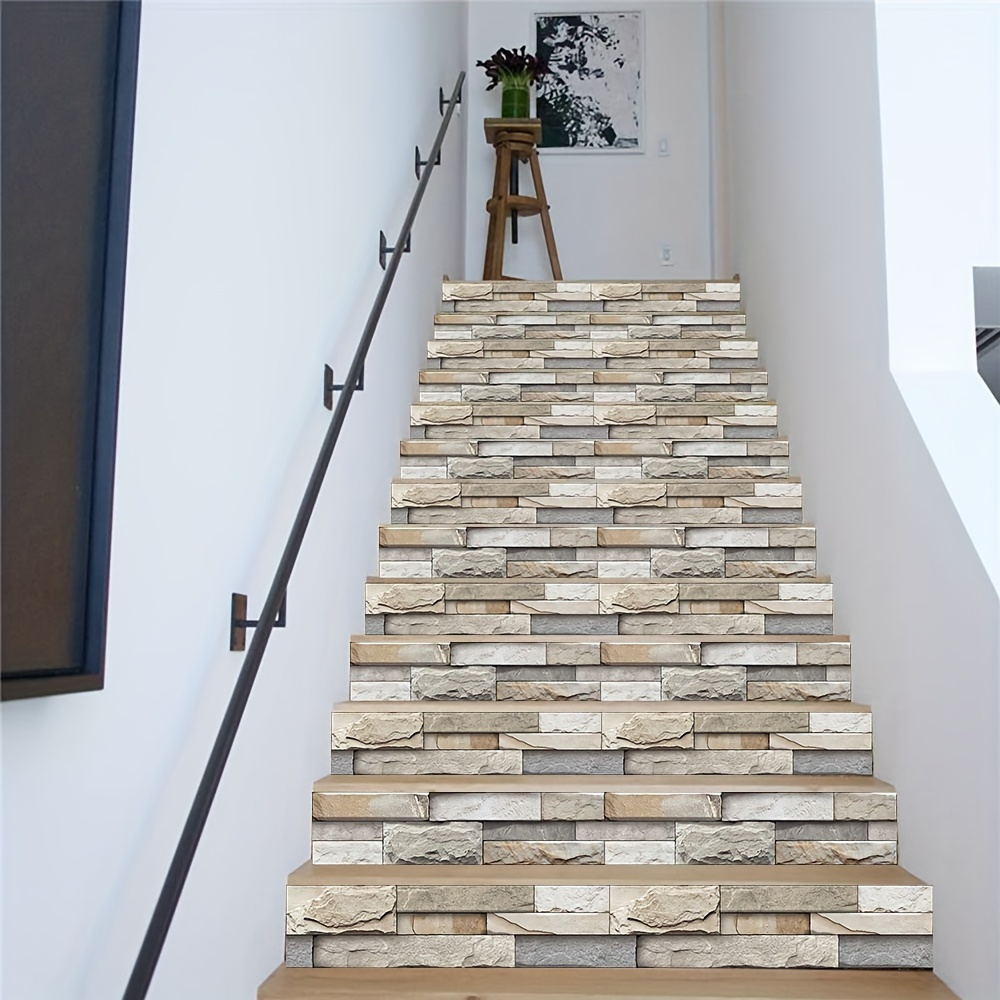 item picture 6 13pcs removable self   vinyl stair decals peel and stick staircase renovation stickers stone and brick pattern for steps easy application vinyl material